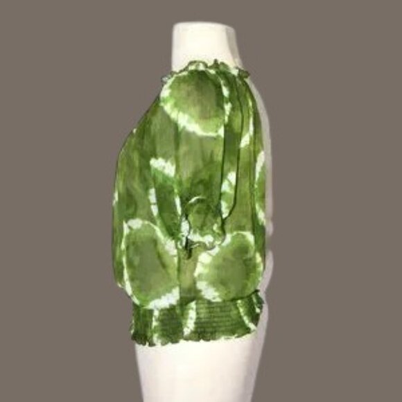 EUC Michael Michael Kors Sheer Tie-Dye Pullover Blouse Short Sleeve Green White - Picture 3 of 4